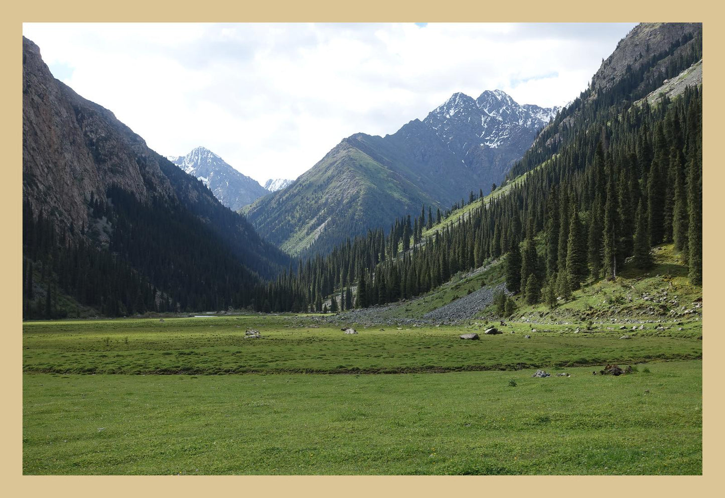 Karakol Valley and the mountains beyond (Issyk-Kul, June 2018) Framed Art Print