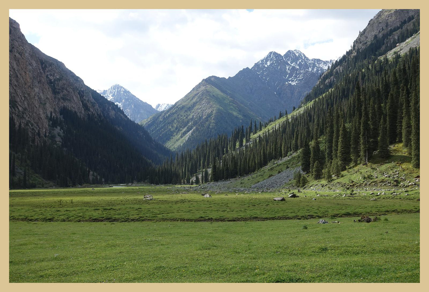 Karakol Valley and the mountains beyond (Issyk-Kul, June 2018) Framed Art Print